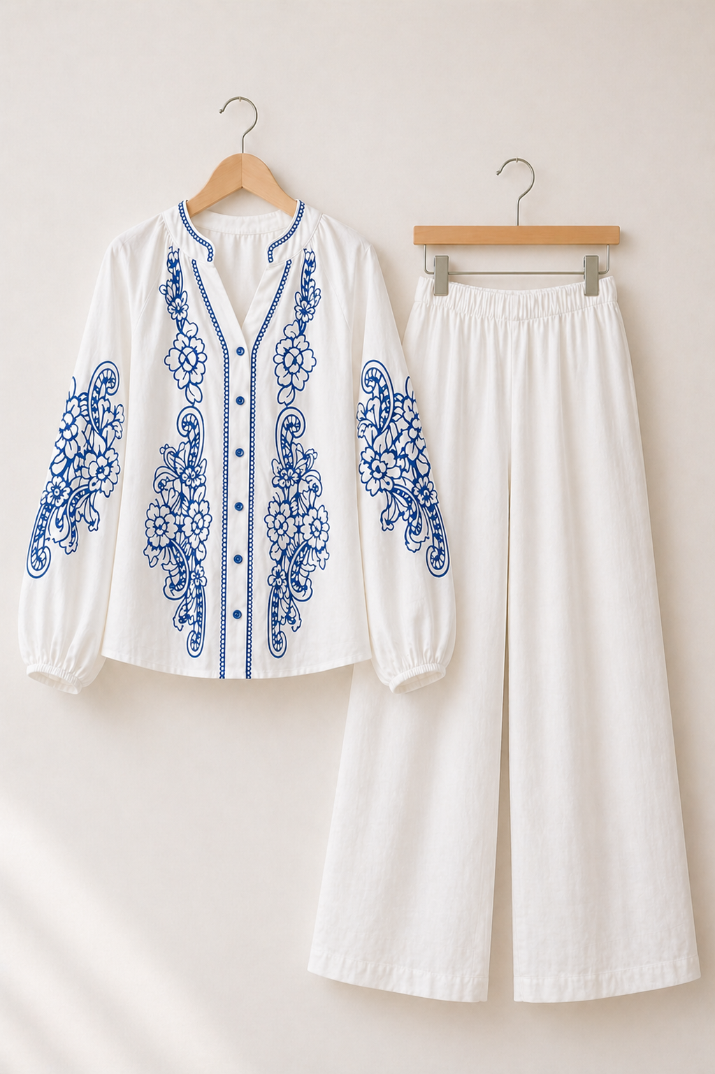 Floral Embroidered Cotton Modest Co Ord Set