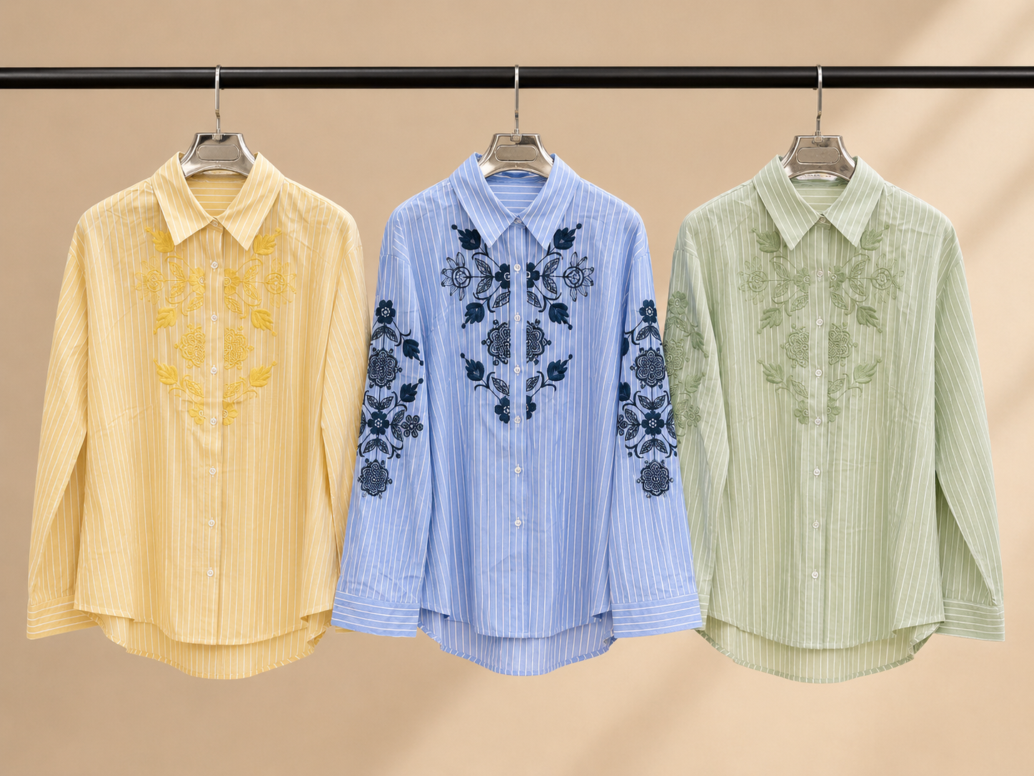 Floral Embroidered Stripe Shirt