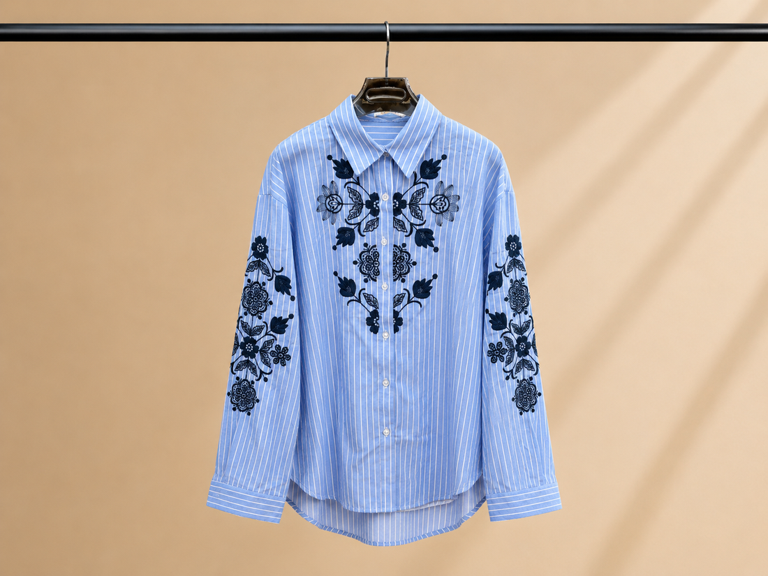 Floral Embroidered Stripe Shirt