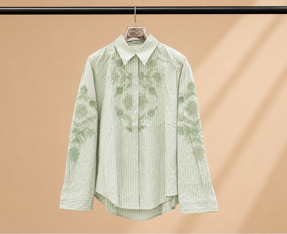 Floral Embroidered Stripe Shirt