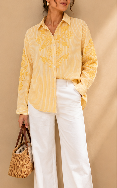 Floral Embroidered Stripe Shirt