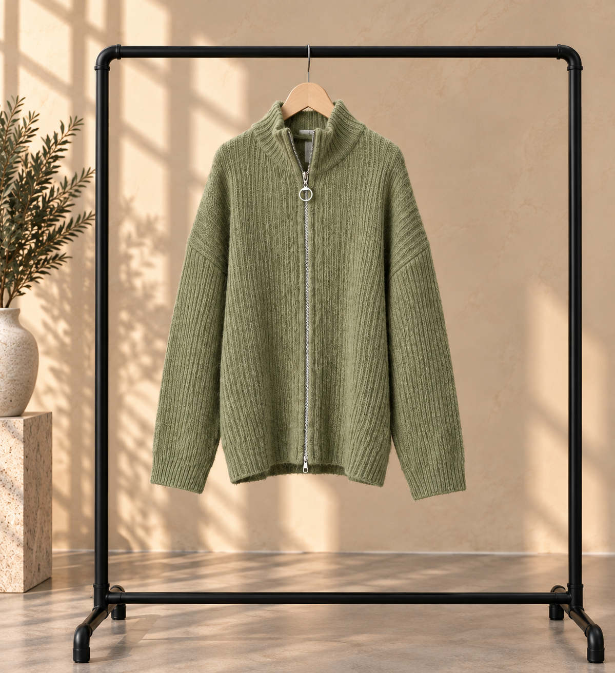 Ribbed Zip Knit Cardigan