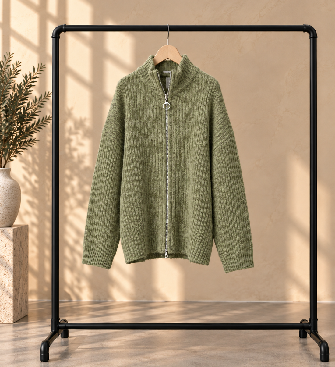 Ribbed Zip Knit Cardigan