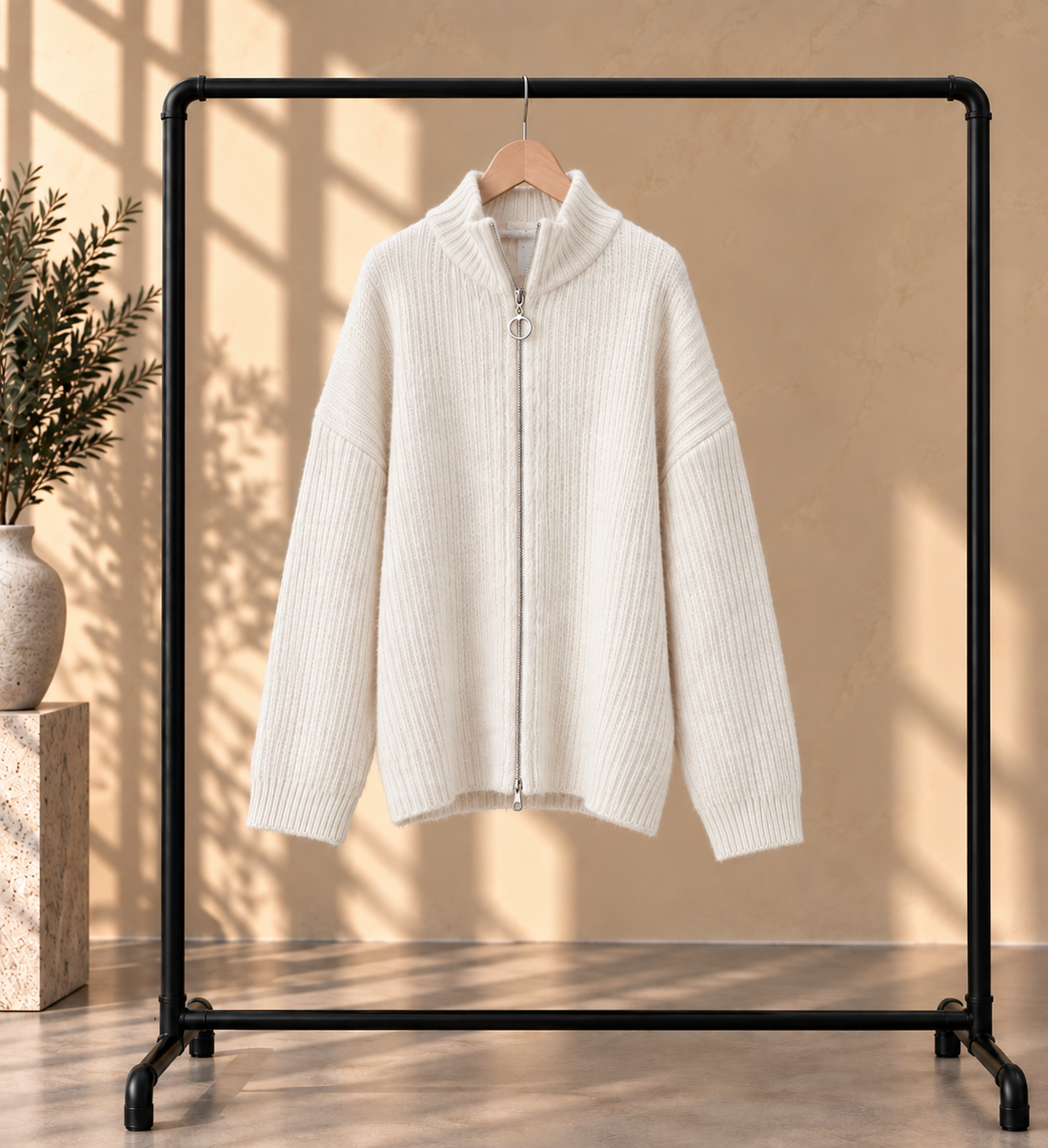 Ribbed Zip Knit Cardigan