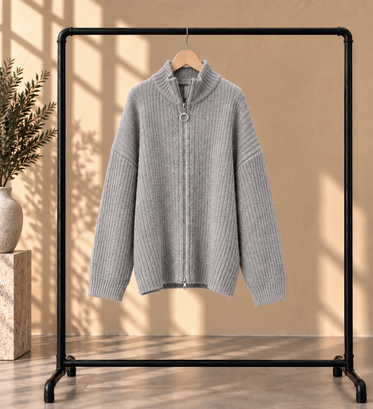 Ribbed Zip Knit Cardigan