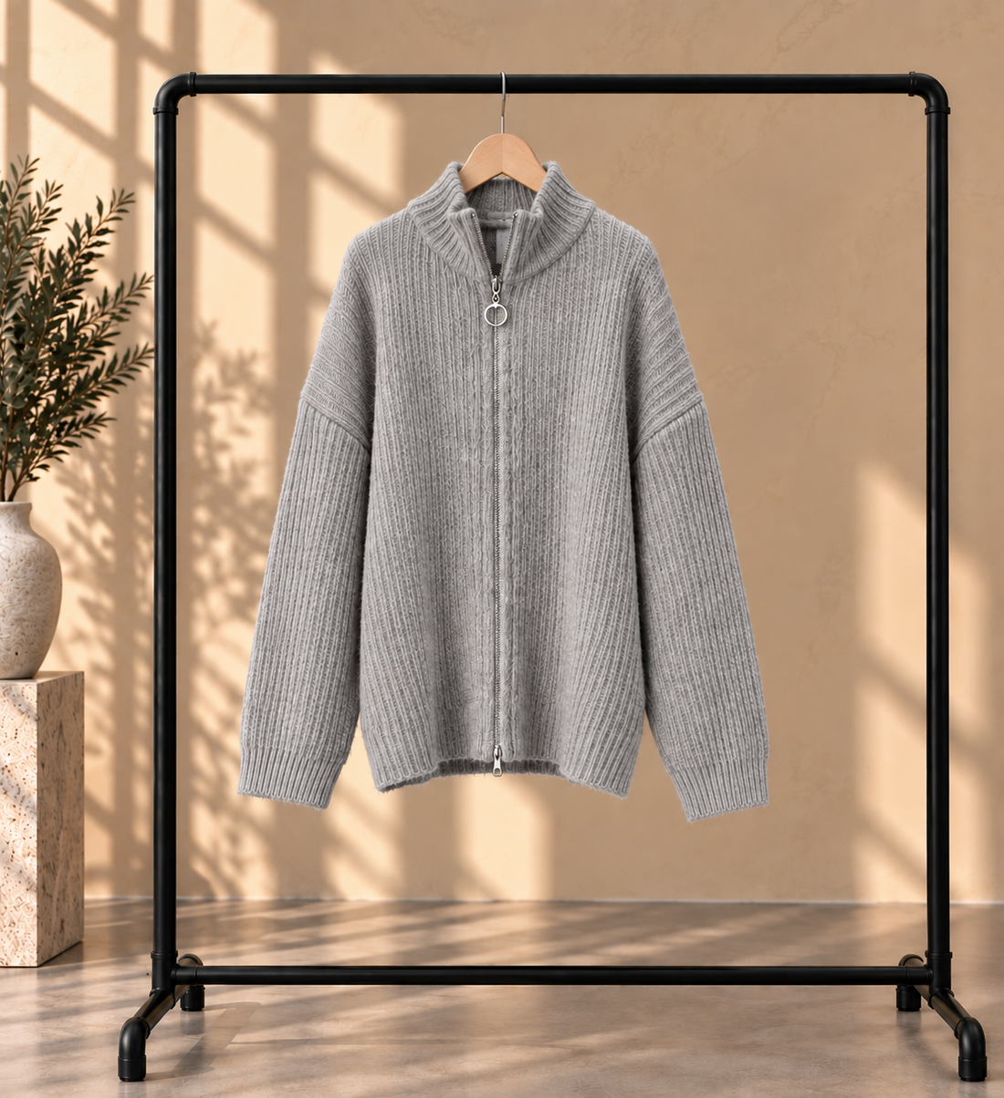 Ribbed Zip Knit Cardigan