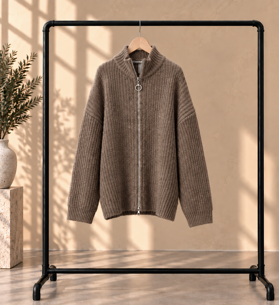 Ribbed Zip Knit Cardigan