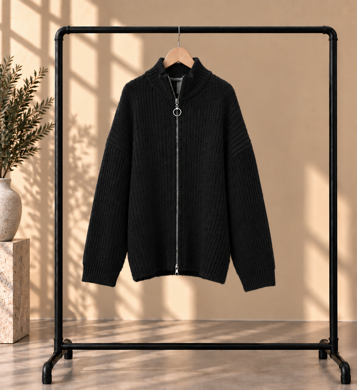Ribbed Zip Knit Cardigan