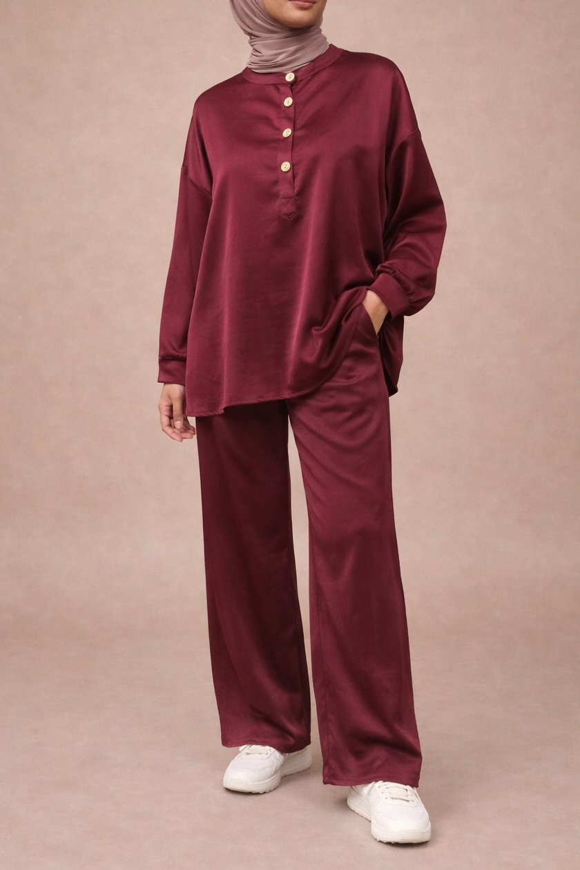 Satin Buttoned Co-ord Set