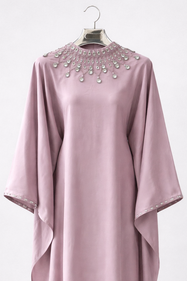 Crystal Drop Neckline Batwinged Abaya