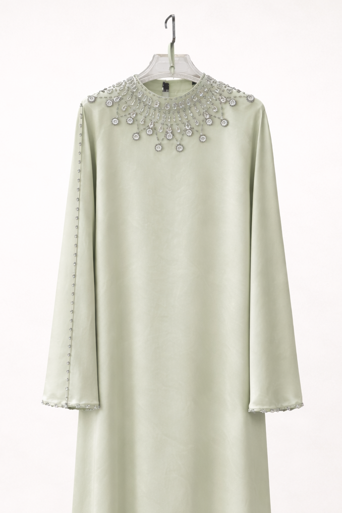 Crystal Drop Neckline Batwinged Abaya