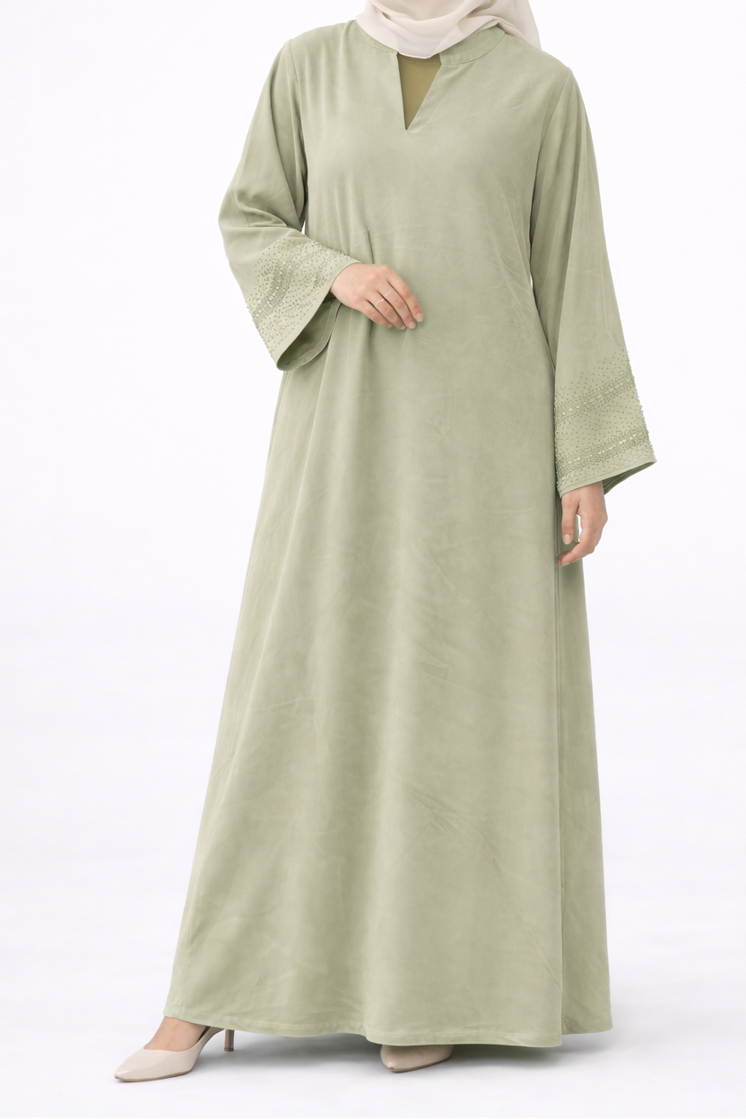 Minimal Beaded Cuff Abaya