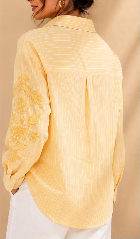 Floral Embroidered Stripe Shirt