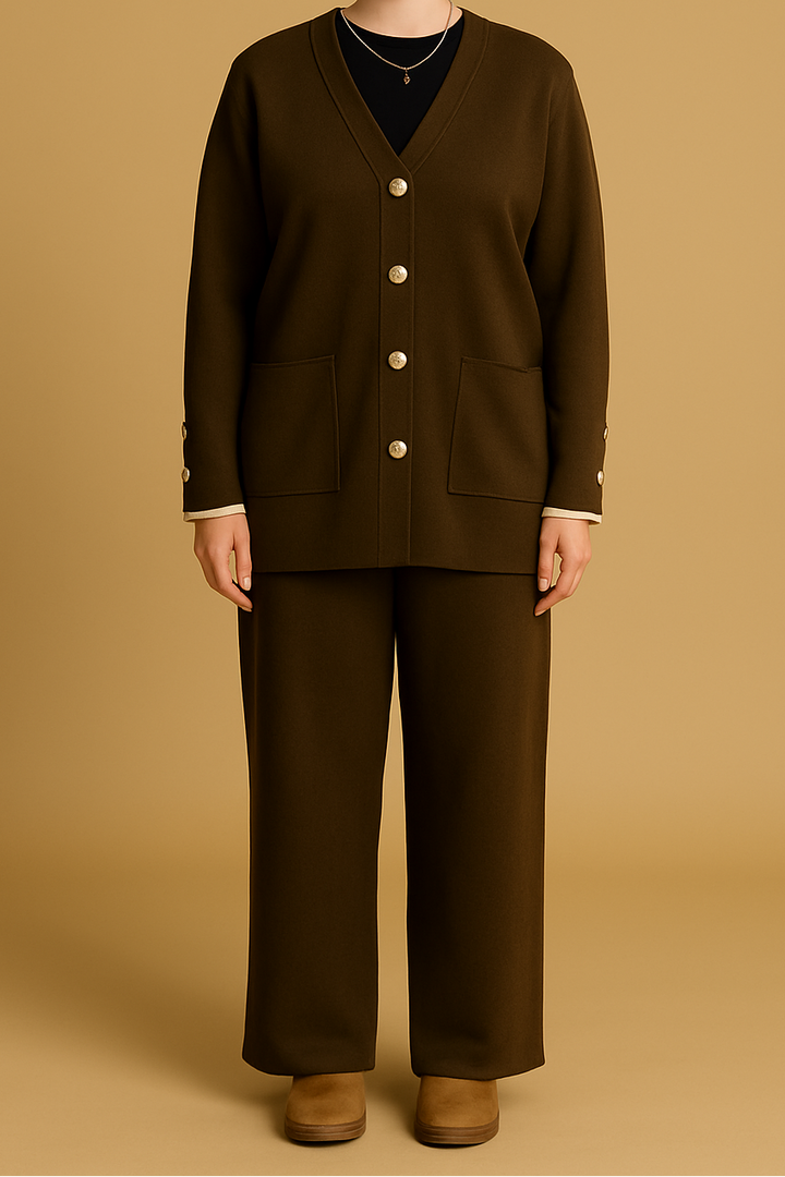 Knit Gold Button Cardigan Set