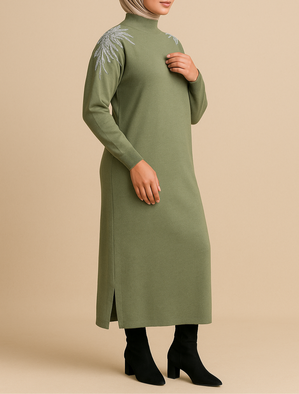 Embellished shoulder Long Jumper Dress