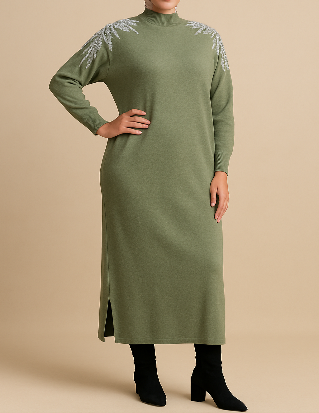 Embellished shoulder Long Jumper Dress