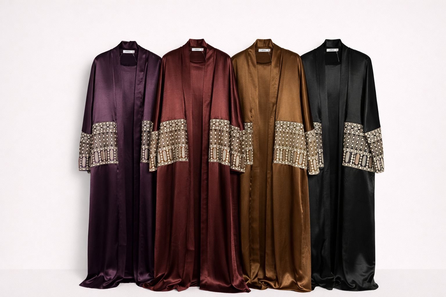 Ethnic Embellished Sleeve Satin Abaya Set