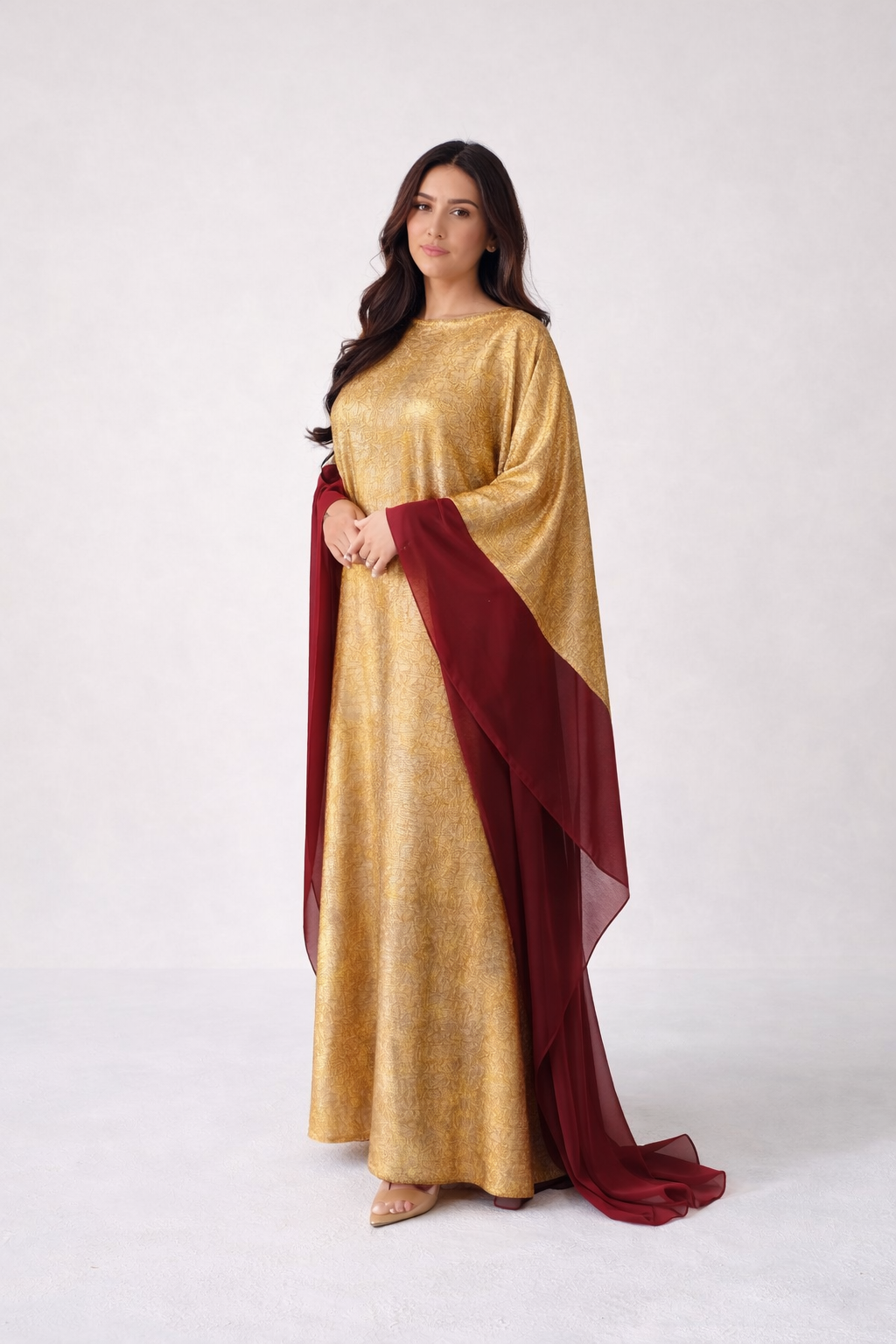 Two tone shimmer metallic tie waist abaya  kaftan