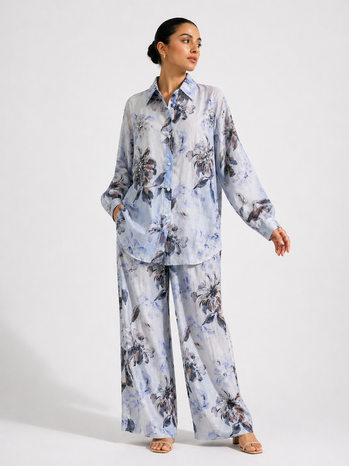 Watercolour floral printed embellished coord