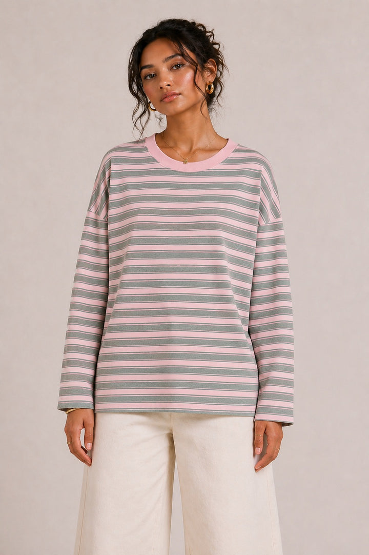 Striped oversized casual everyday cotton blend tshirt