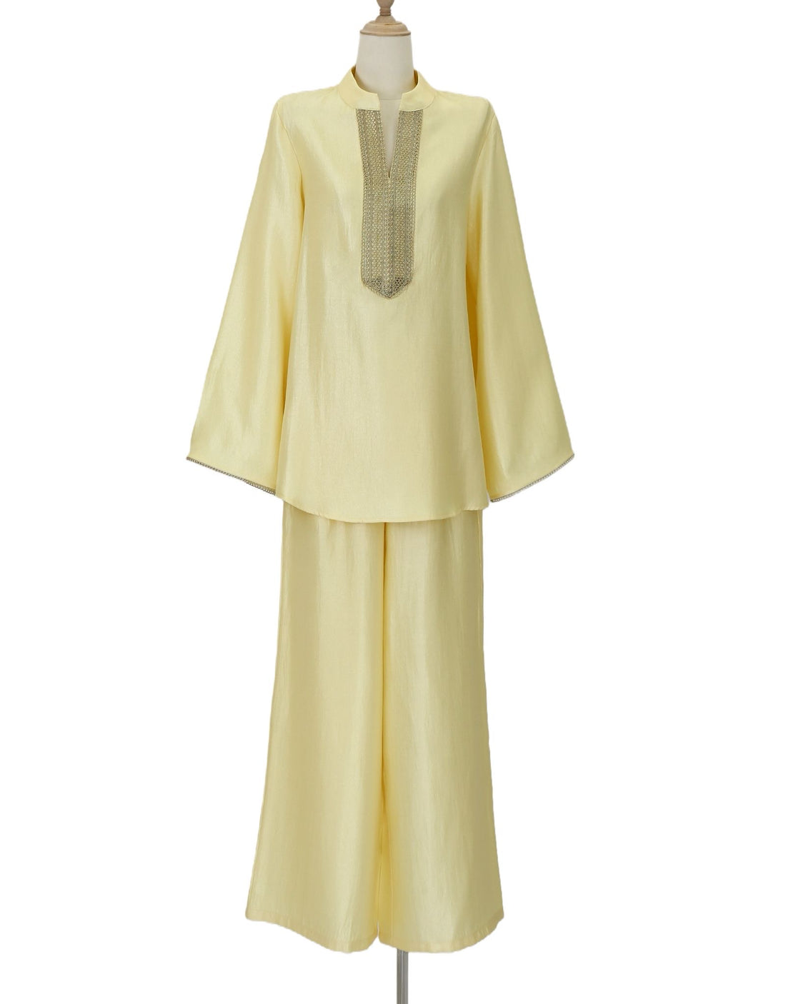 Embroidered V-Neck Organza style Set with matching trousers