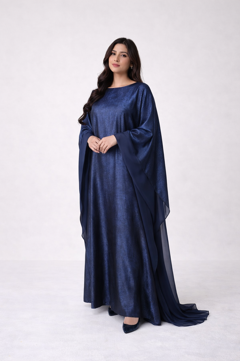 Two tone shimmer metallic tie waist abaya  kaftan