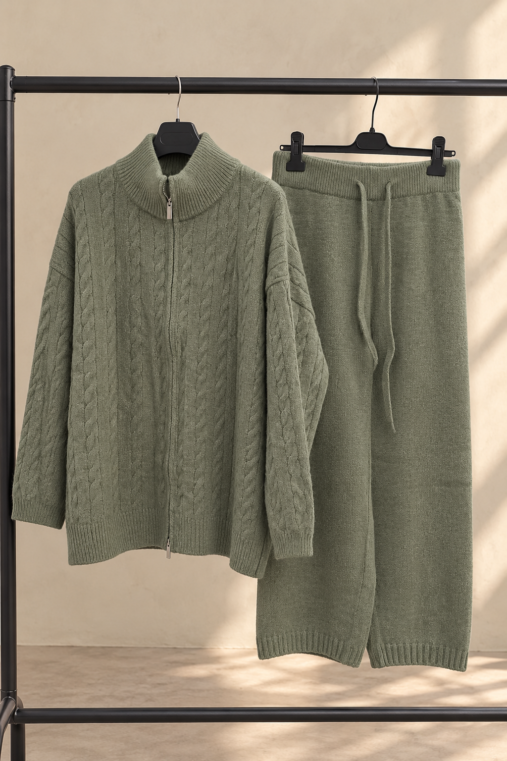 Cable Knit Zip Up trouser set