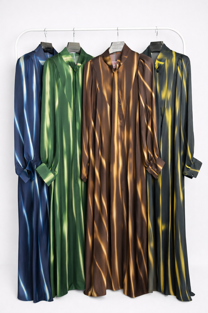 Tie Neck Satin Button Down Dress