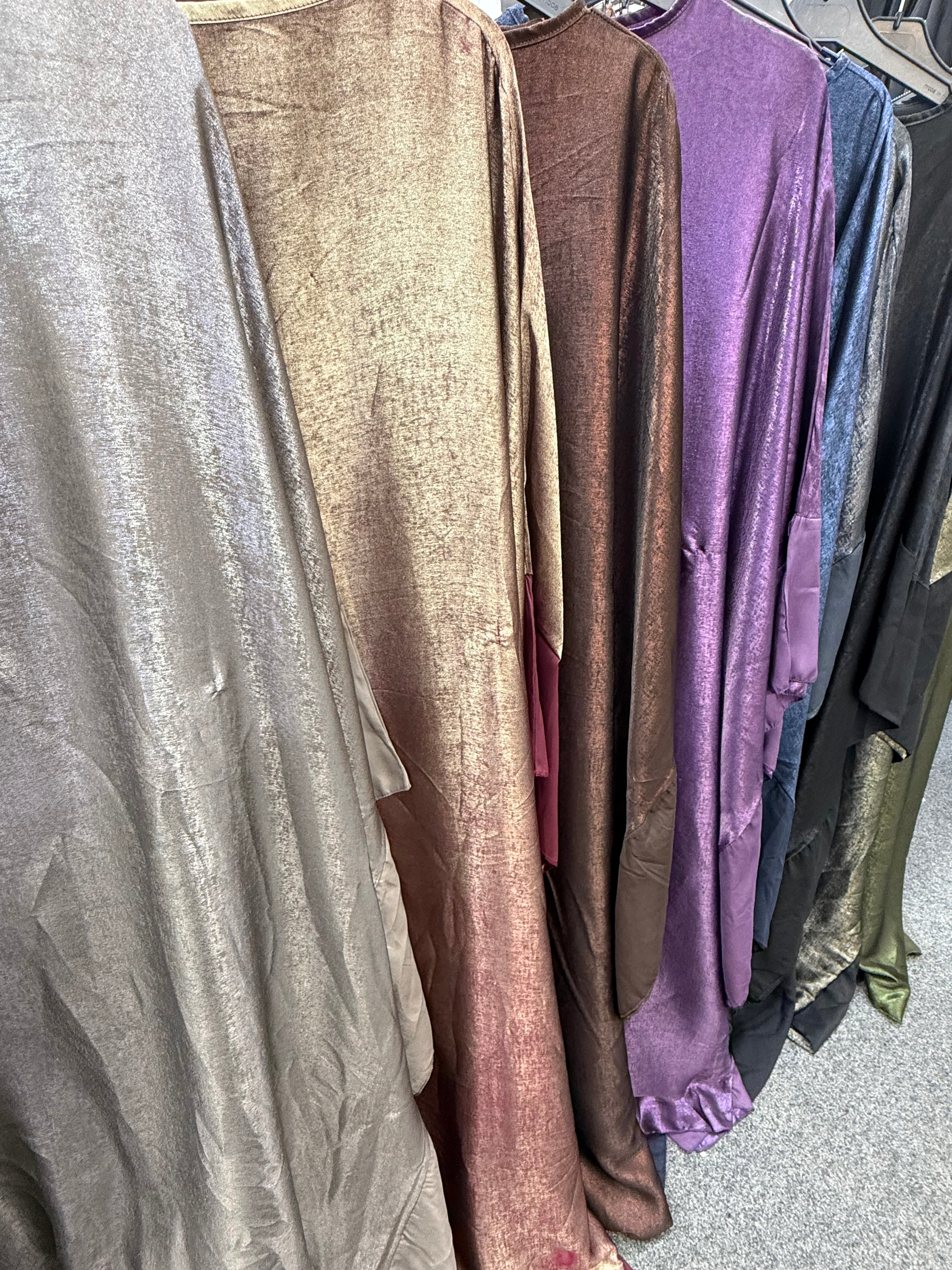 Two tone shimmer metallic tie waist abaya  kaftan