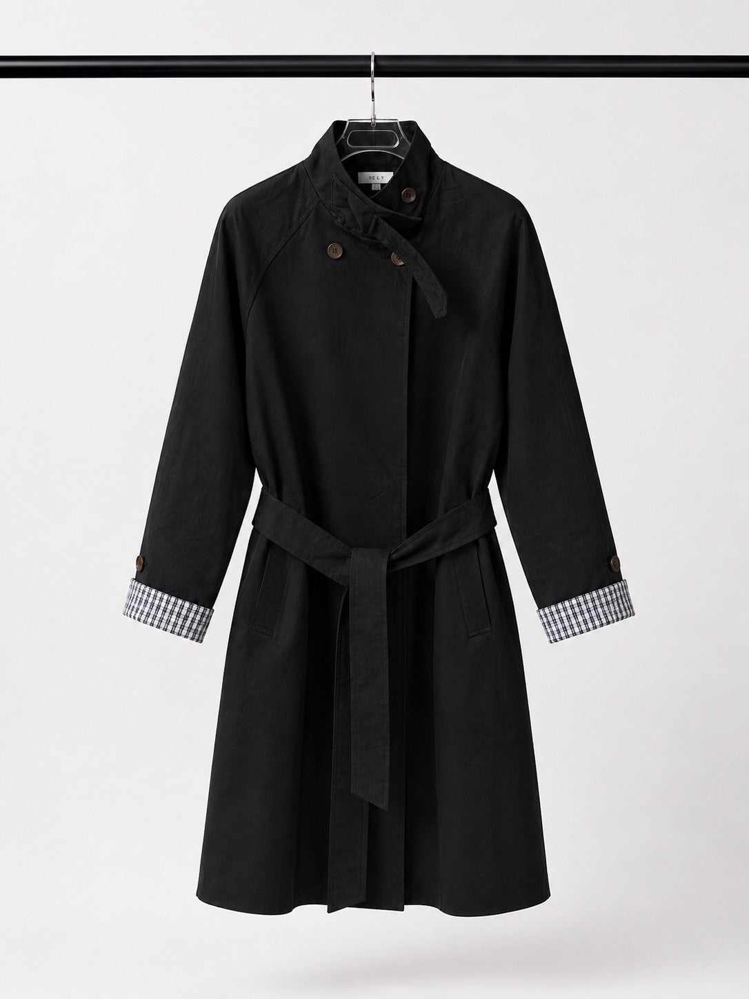High neck lightweight casual belted jacket