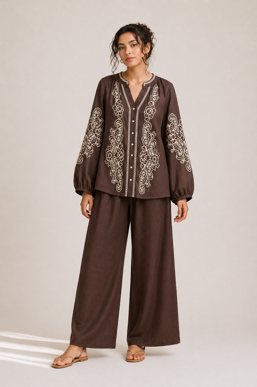 Floral Embroidered Cotton Modest Co Ord Set