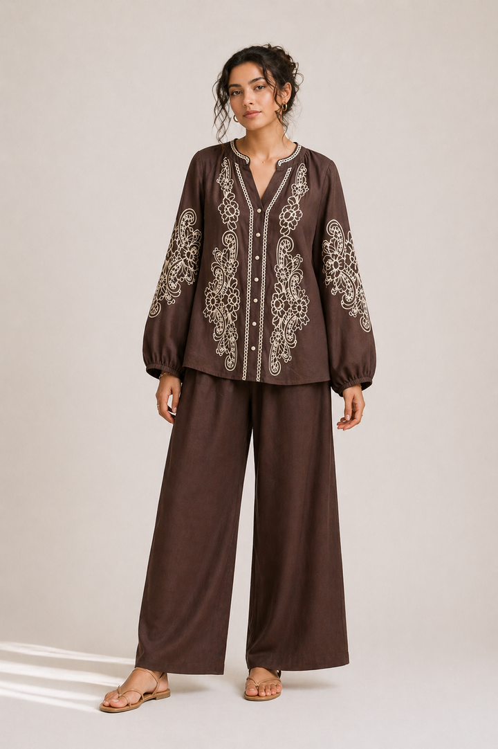 Floral Embroidered Cotton Modest Co Ord Set