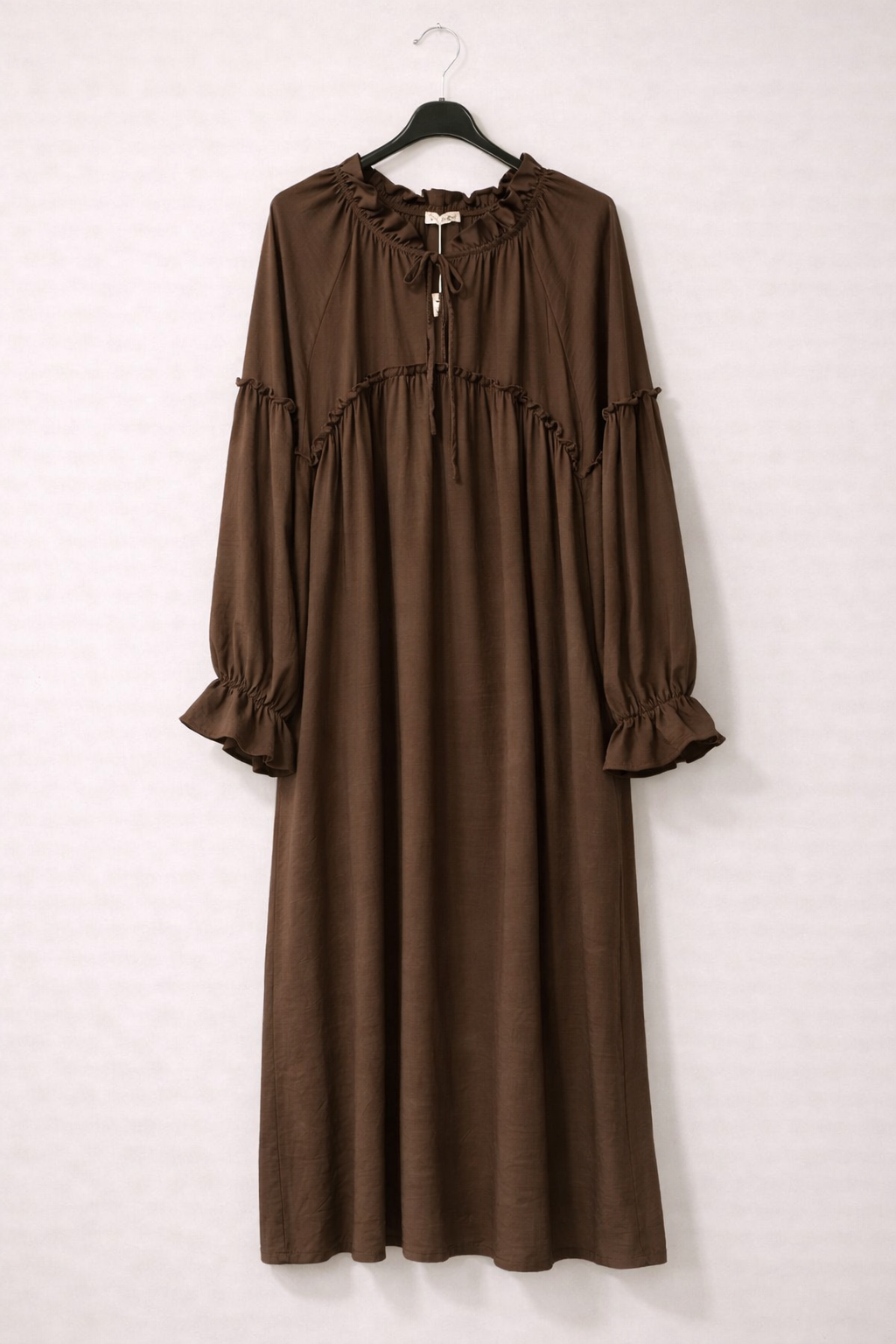 Simple ruffle detail long casual dress
