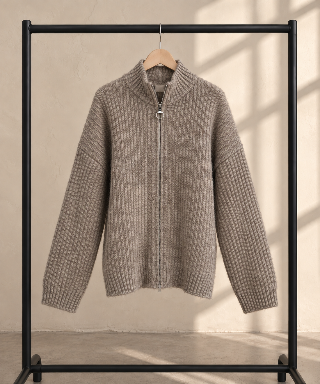 Ribbed Zip Knit Cardigan