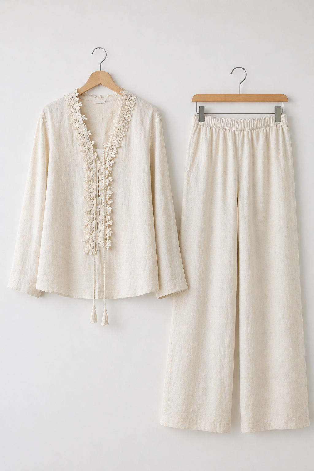 Lace Detailed Neck Cotton Co Ord Set