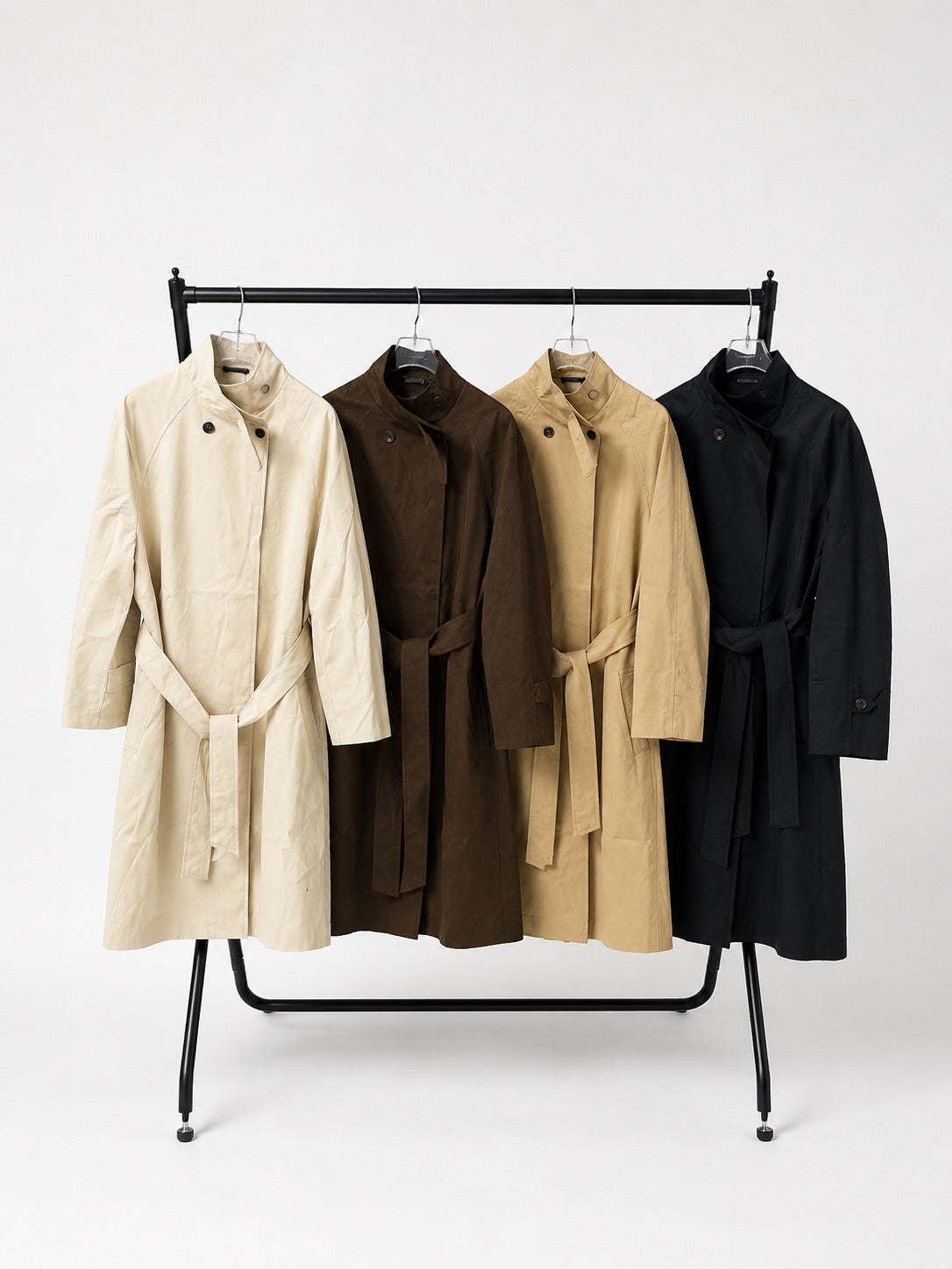 High neck lightweight casual belted jacket