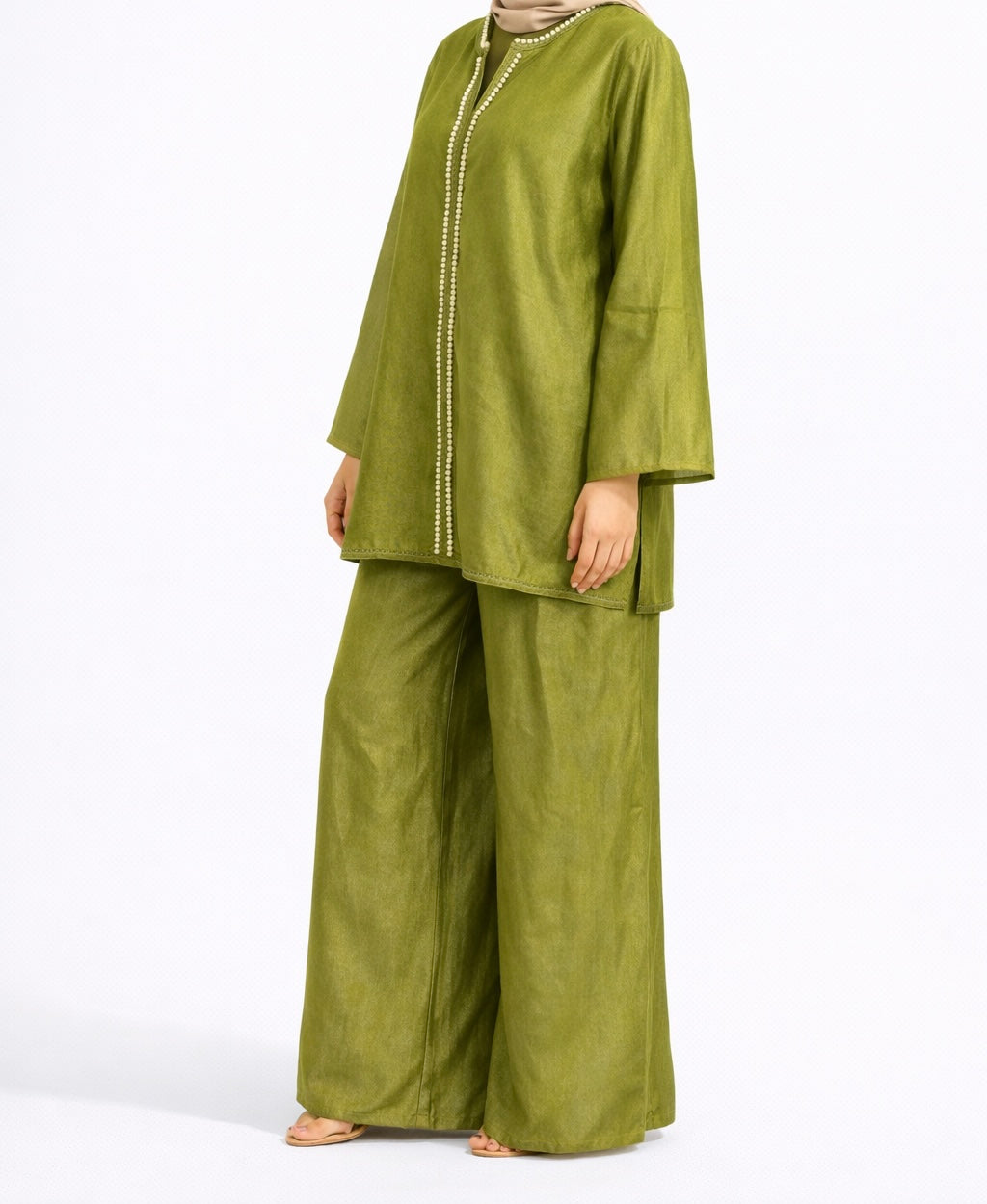 Organza Pearl Bead Trim Co-ord Set with pockets