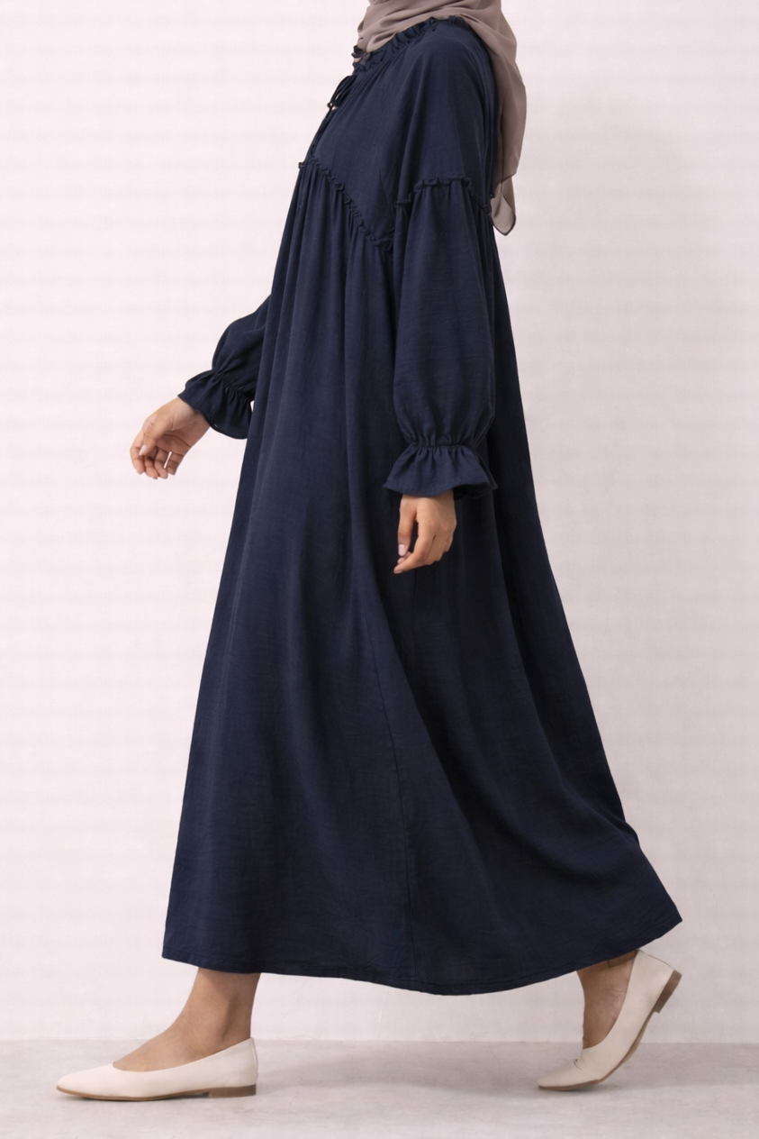 Simple ruffle detail long casual dress