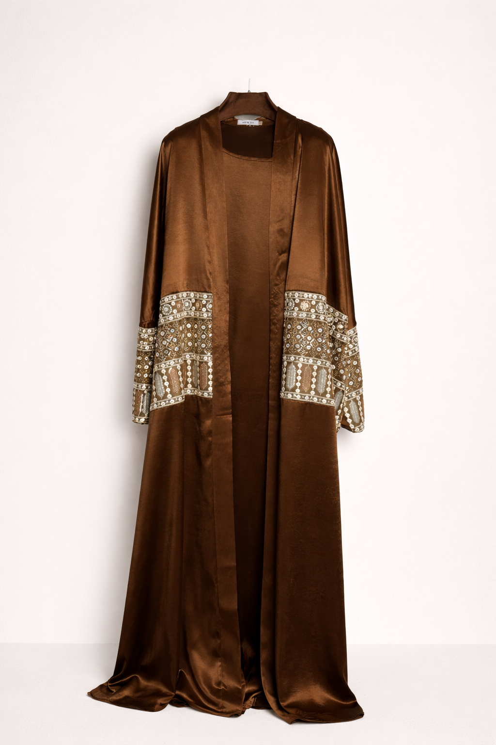 Ethnic Embellished Sleeve Satin Abaya Set