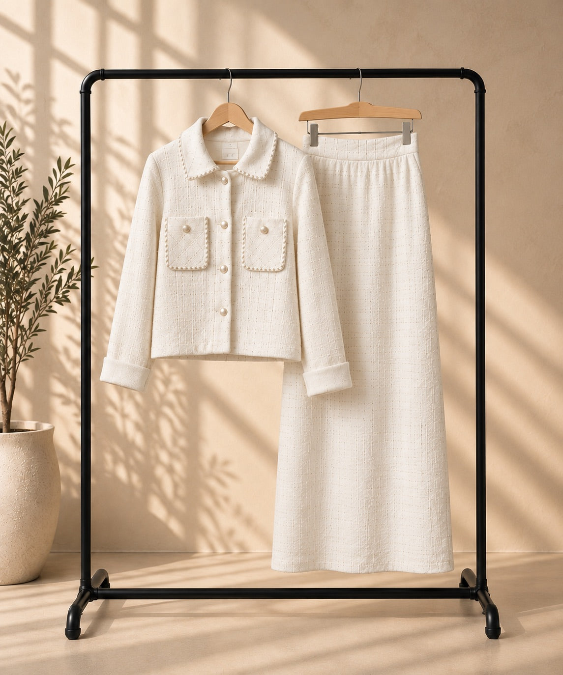 Trim Detail Tweed Skirt Set