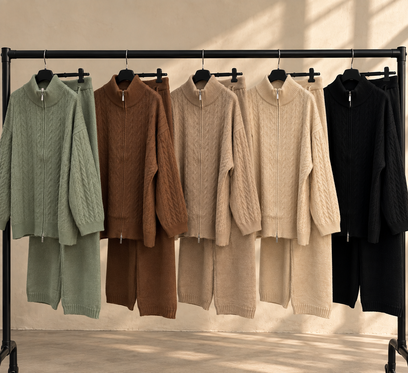 Cable Knit Zip Up trouser set