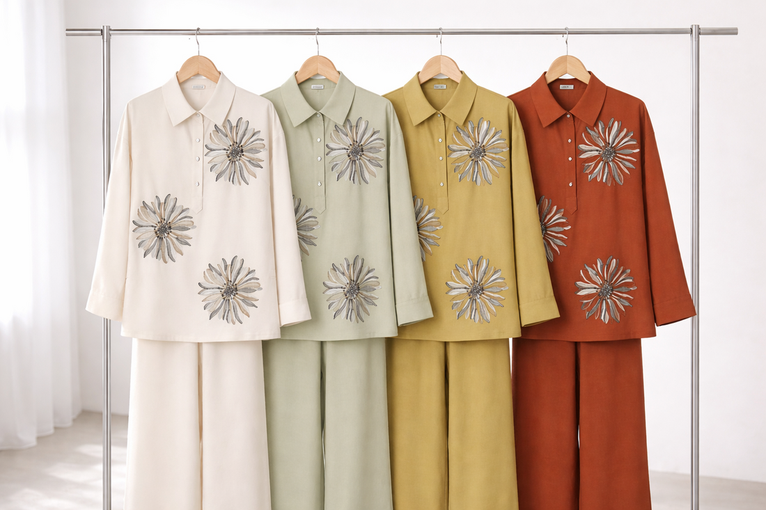 Floral embroidered modest shirt style coord set