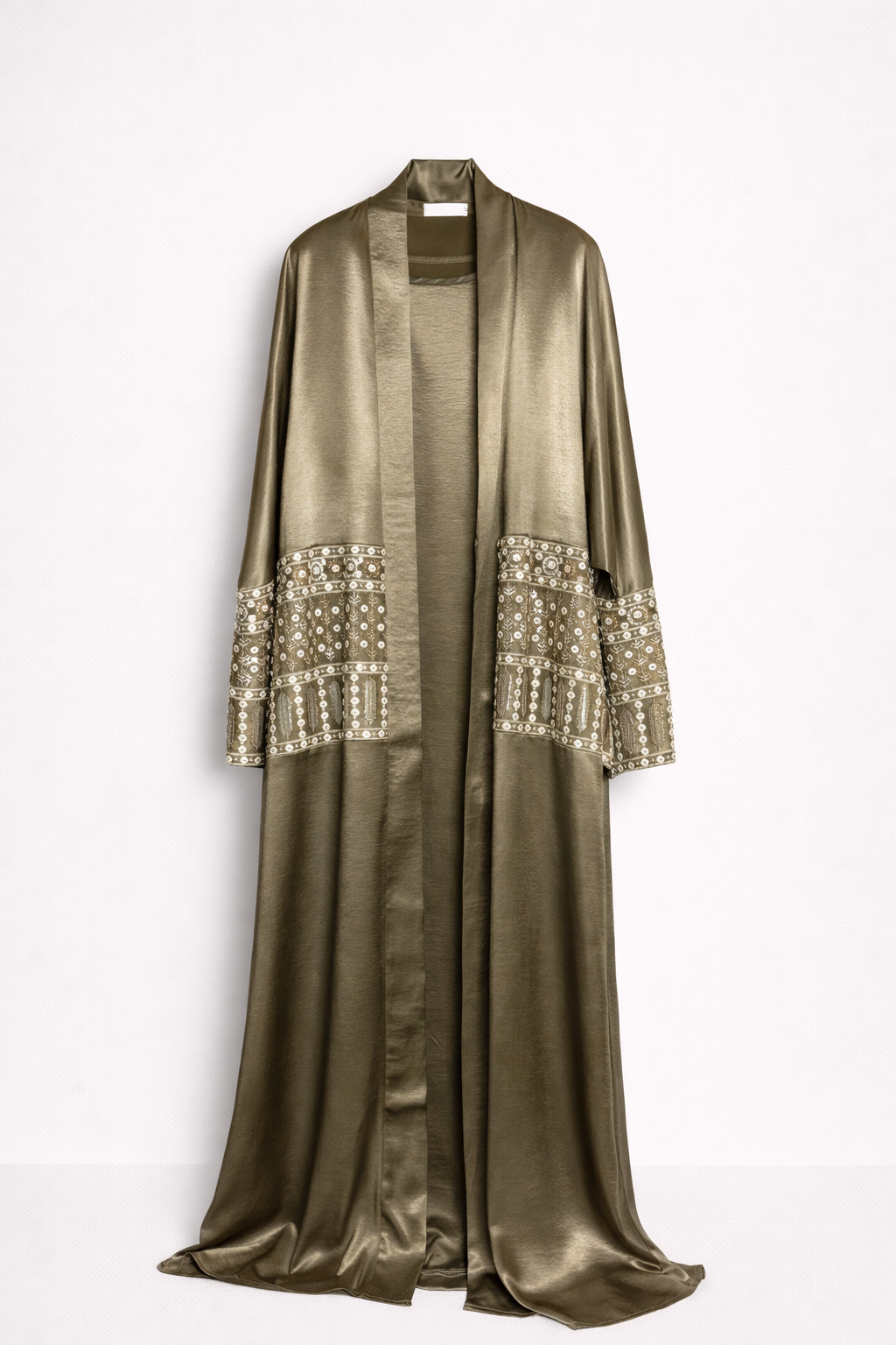 Ethnic Embellished Sleeve Satin Abaya Set