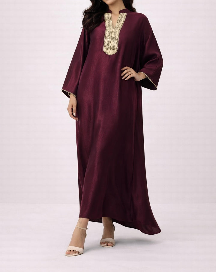 Embroidered V-neck Long Organza Style Dress