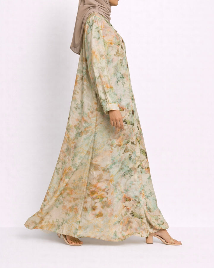 Floral Pocket Gold Button Casual Dress