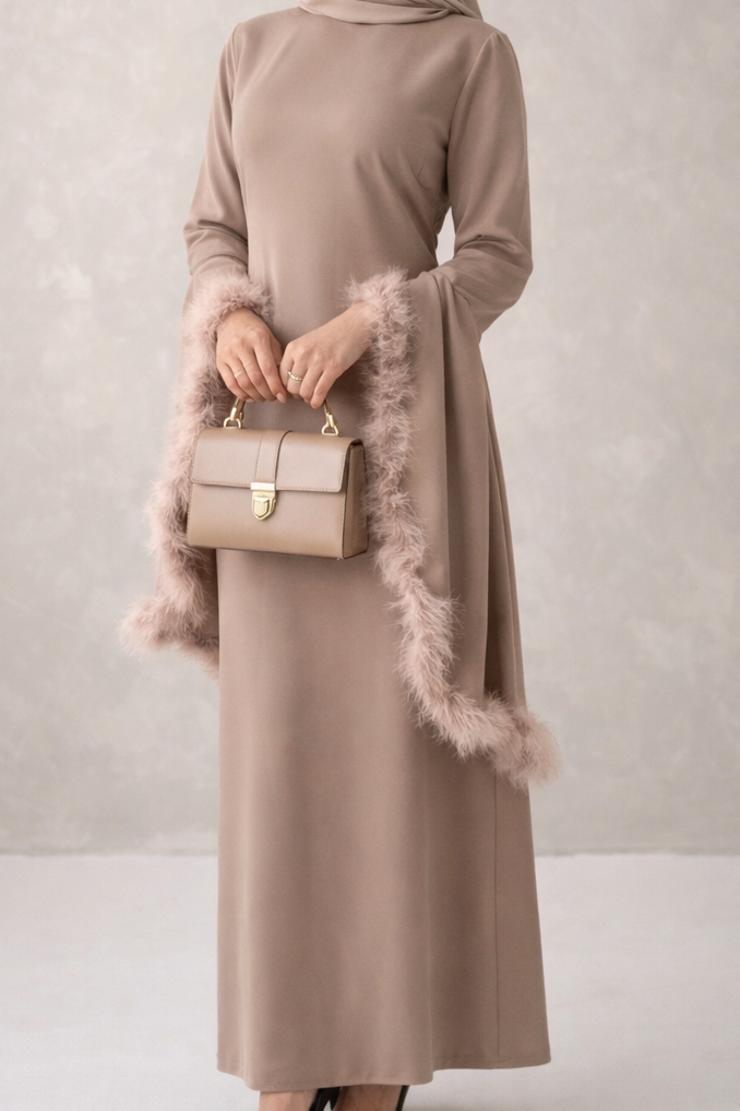 Feather sleeved maxi dress with belt