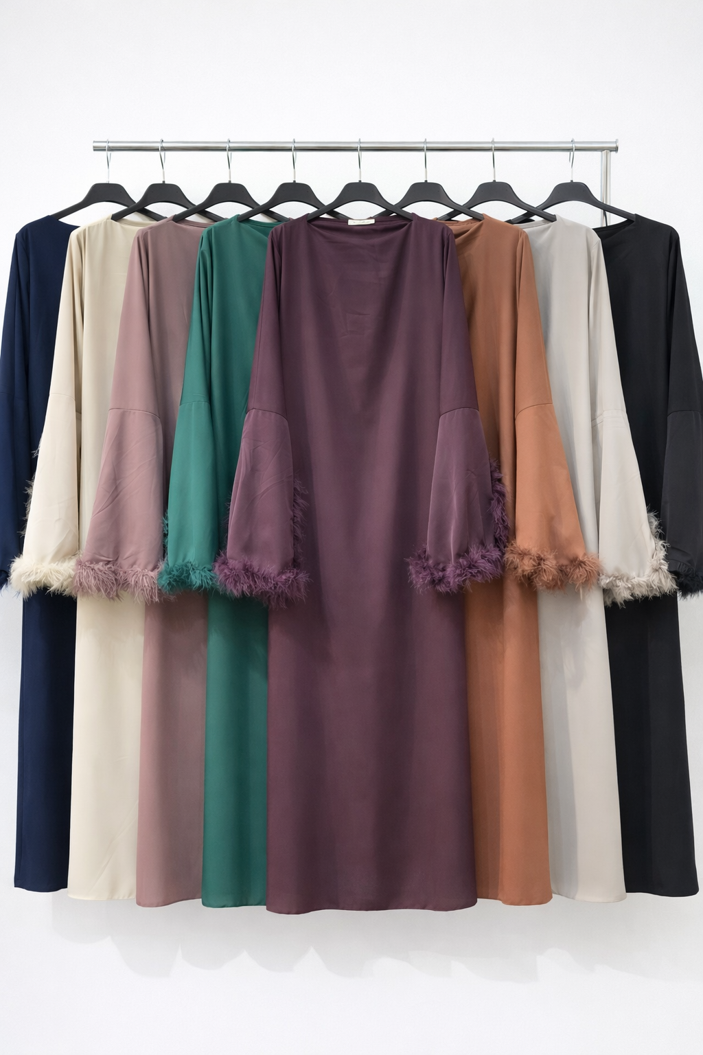 Feather sleeved maxi dress with belt