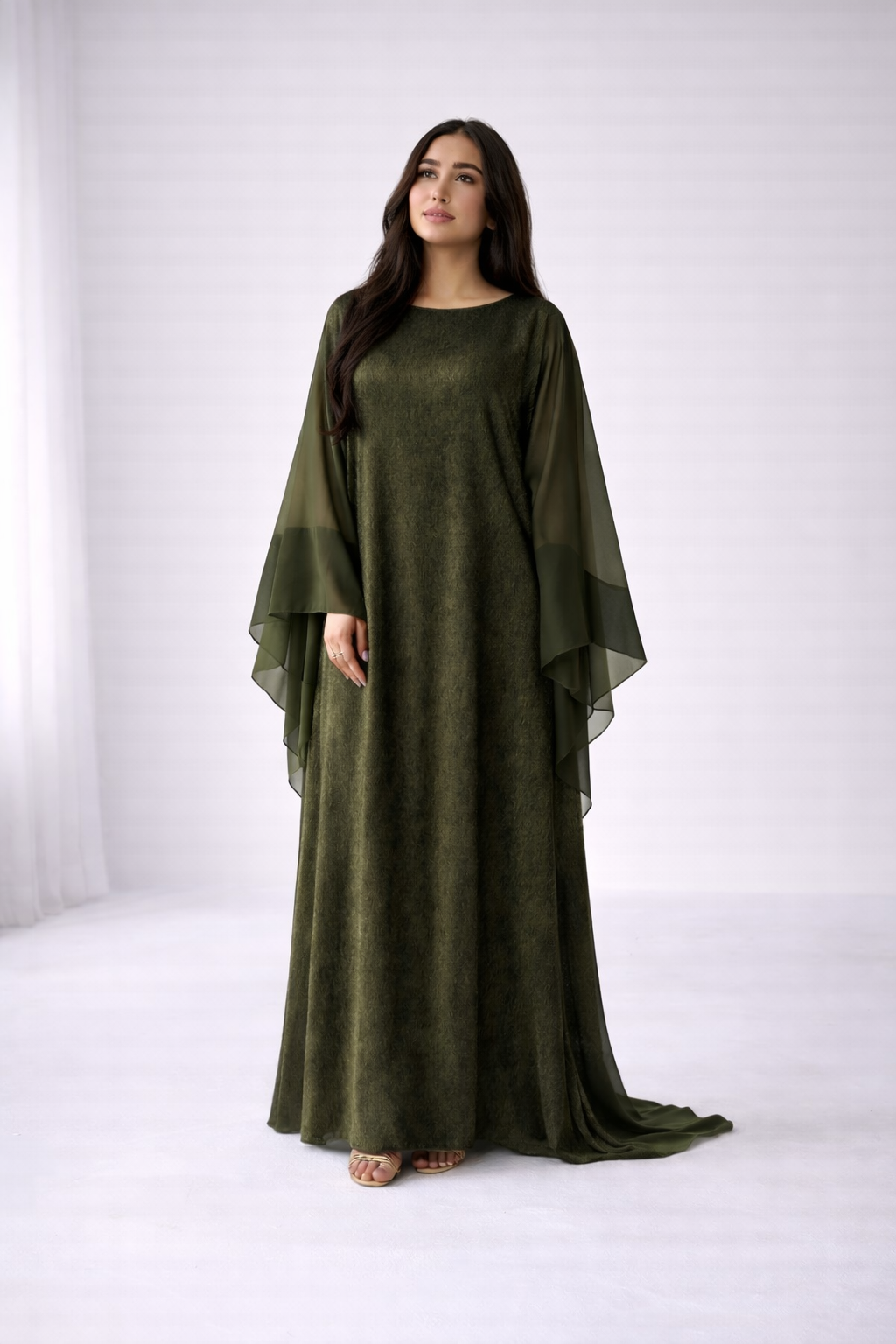 Two tone shimmer metallic tie waist abaya  kaftan