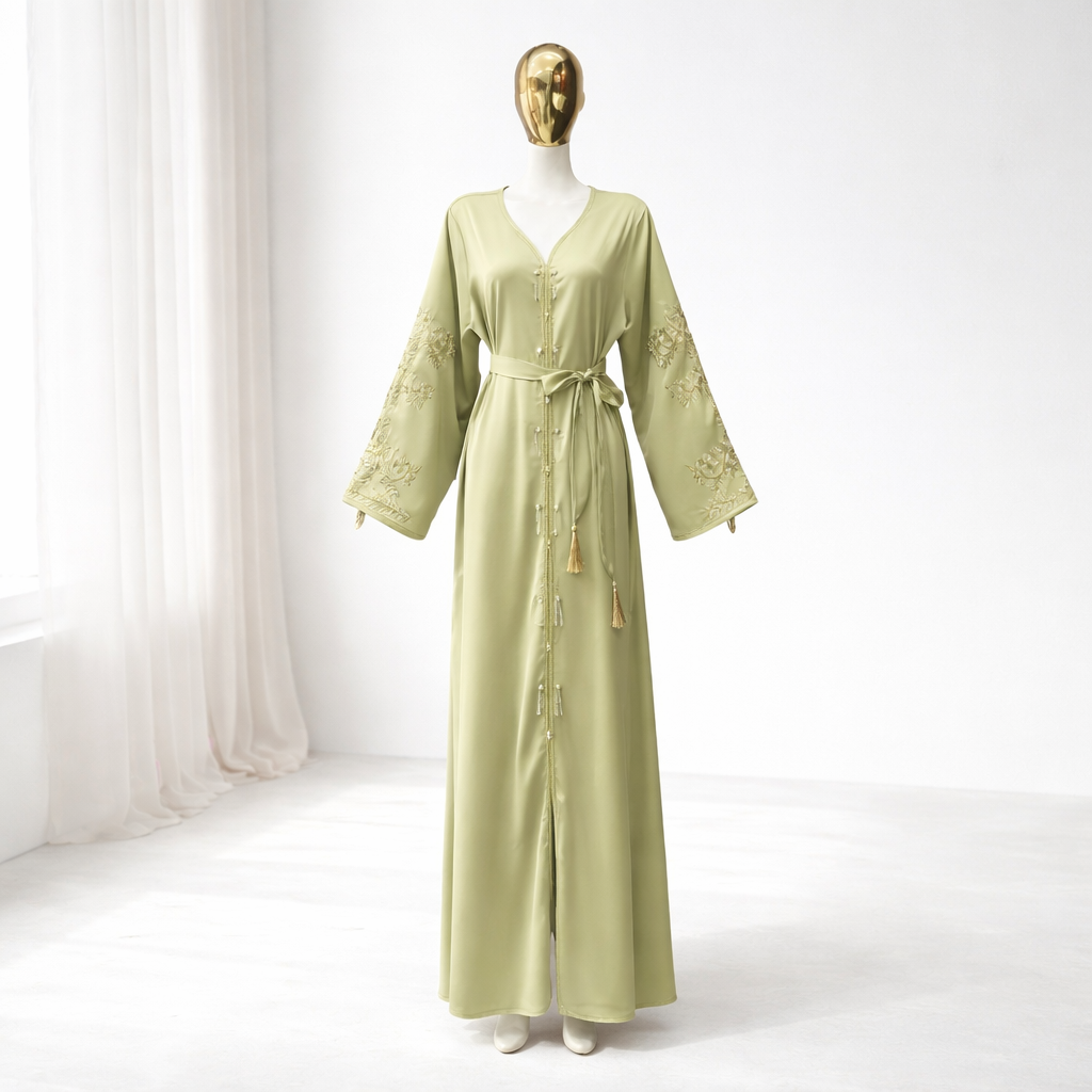 Elegant Swirl Detail Belted Abaya