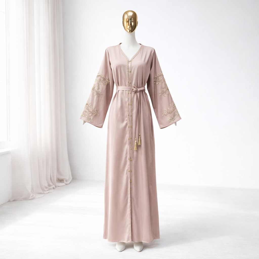 Elegant Swirl Detail Belted Abaya